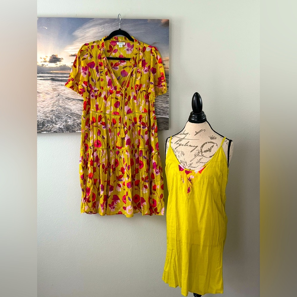 Sundance Bright Yellow Dress with Pink Floral Design